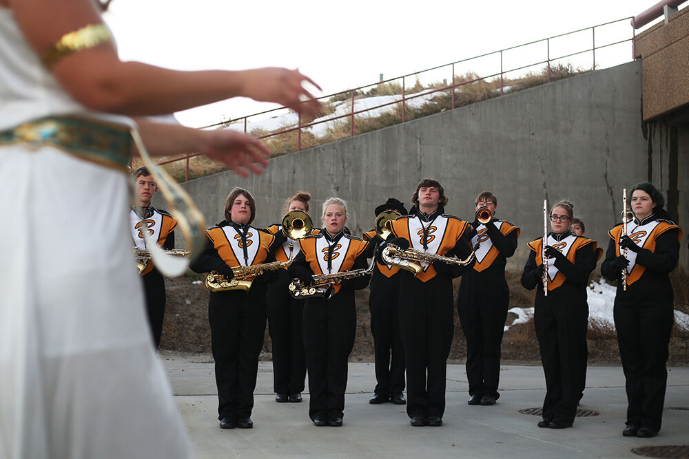 The BHS drum majors conducted the warmups